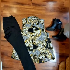 Charlotte Russe Black and Gold Chain Pattern Blouse